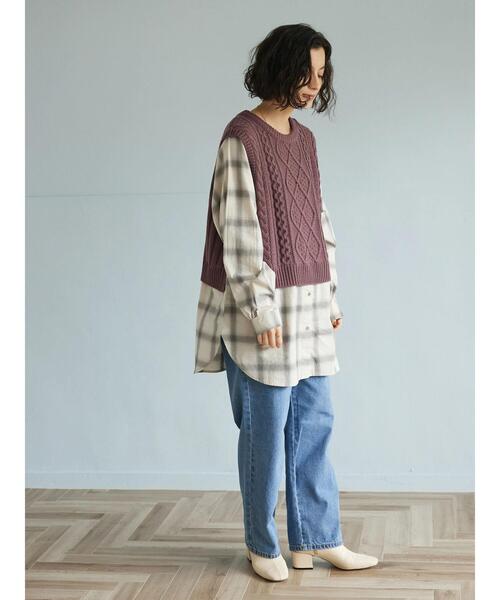 CRAFT STANDARD BOUTIQUE(クラフトスタンダードブティック)の「ケーブルニットドッキングシャツ *(ニット/セーター・レディース・パープル/チャコールグレー・FREE)」の20枚目の写真