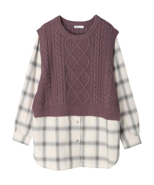 CRAFT STANDARD BOUTIQUE(クラフトスタンダードブティック)の「ケーブルニットドッキングシャツ *(ニット/セーター・レディース・パープル/チャコールグレー・FREE)」の21枚目の写真