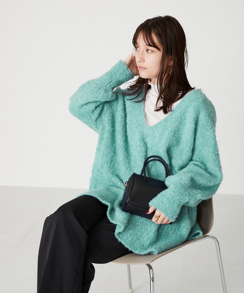 ニット セーター MIXブークレVネックプルオーバーニット/AC2701 レディース メンズ acro（アクロ）の「MIXブークレVネックプルオーバーニット