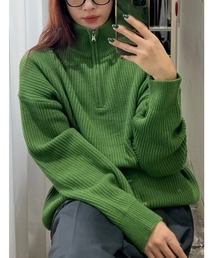 Chikashitsu + | 【Chikashitsu +/チカシツプラス】half zip high neck knit / ハーフジップ ニット セーター 長袖トップス ニットハーフジップ 秋服 冬服 ハイネック(ニット/セーター)