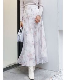 アートフラワーシフォンフレアスカート