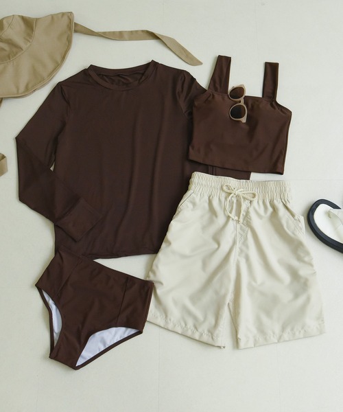 TeddyShop(テディショップ)の「【紫外線遮蔽率 99.9%以上/UPF50+/大きいサイズ有】レディース水着 体型カバー 長袖ラッシュガード タンキニ 4点セット【WEB限定】(水着・レディース・ブルー/ブラック×カーキ/ベージュ系その他/ブラック系その他/ブラウン系その他/ブラウン系その他2/テラコッタ/カーキ/ブラウン系その他3/ベージュ×ブラック/ブラック×グリーン/スモークピンク/ダークブルー/ブルー系その他/ブラック系その他2/ベージュ系その他2/グレイッシュベージュ/ライム/ブラック系その他3/クリーム/ホワイト×グリーン/ブラウン系その他4/ホワイト×ブルー/ピンク系その他/ブルーグレー/ライトブルー/ブラック系その他5/ブラック系その他4/ハウンドトゥース/チェック/ブルー系その他3/ブルー系その他2・L/LL/M/S/4L/3L)」の14枚目の写真