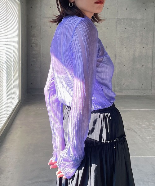 PAGEBOY（ページボーイ）の「ラメシアープリーツプルオーバー（Tシャツ/カットソー・レディース・ブラック/ラベンダー/オフホワイト・FREE）」の3枚目の写真