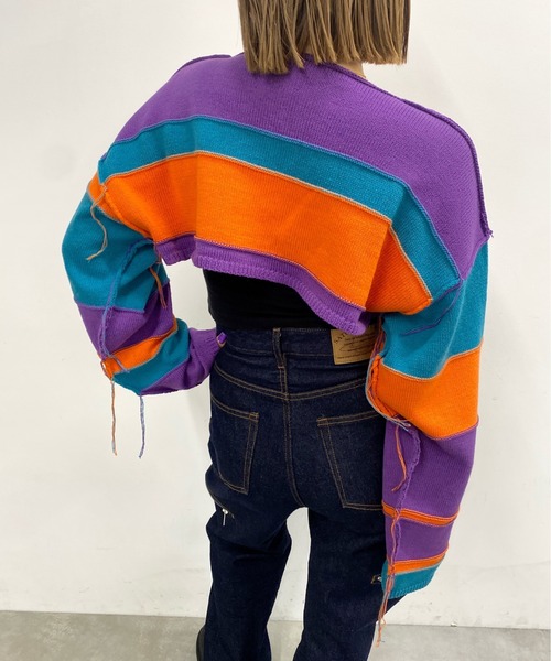 WHO'S WHO gallery（フーズフーギャラリー）の「リバ―シブルボーダーショートニット（ニット/セーター・レディース・ホワイト系/ブラック系/グリーン系/パープル系・FREE）」の13枚目の写真