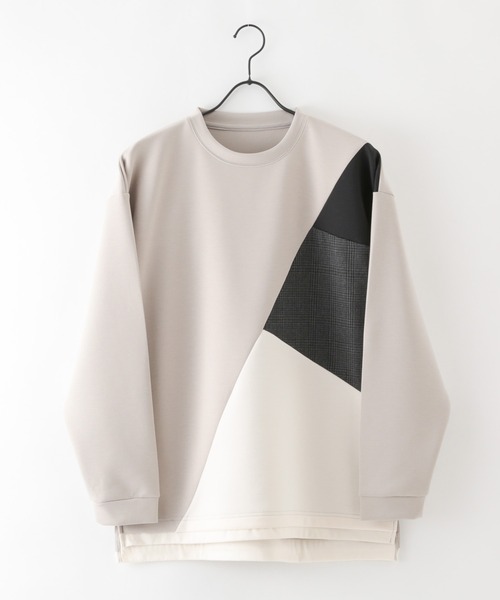 Blue Standard (ブルースタンダード)の「【BLUE STANDARD/ブルースタンダード】フェイクレイヤード 切り替えデザイン ダンボールカットソー ロンT(Tシャツ/カットソー・メンズ・グリーン/ブラック/ブラック系その他/グレー・MEDIUM/LARGE/X-LARGE)」の4枚目の写真