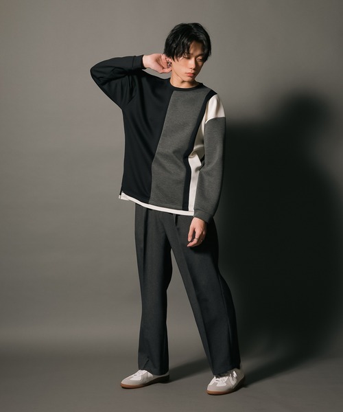 Blue Standard (ブルースタンダード)の「【BLUE STANDARD/ブルースタンダード】フェイクレイヤード 切り替えデザイン ダンボールカットソー ロンT(Tシャツ/カットソー・メンズ・グリーン/ブラック/ブラック系その他/グレー・MEDIUM/LARGE/X-LARGE)」の9枚目の写真