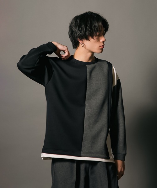 Blue Standard (ブルースタンダード)の「【BLUE STANDARD/ブルースタンダード】フェイクレイヤード 切り替えデザイン ダンボールカットソー ロンT(Tシャツ/カットソー・メンズ・グリーン/ブラック/ブラック系その他/グレー・MEDIUM/LARGE/X-LARGE)」の15枚目の写真