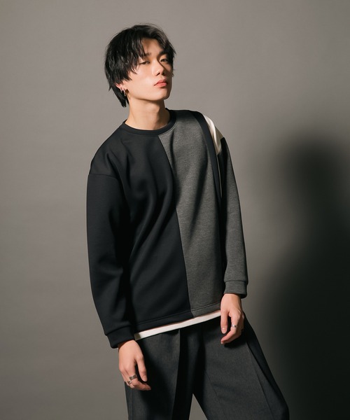 Blue Standard (ブルースタンダード)の「【BLUE STANDARD/ブルースタンダード】フェイクレイヤード 切り替えデザイン ダンボールカットソー ロンT(Tシャツ/カットソー・メンズ・グリーン/ブラック/ブラック系その他/グレー・MEDIUM/LARGE/X-LARGE)」の17枚目の写真