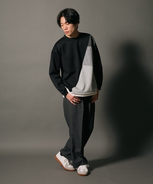 Blue Standard (ブルースタンダード)の「【BLUE STANDARD/ブルースタンダード】フェイクレイヤード 切り替えデザイン ダンボールカットソー ロンT(Tシャツ/カットソー・メンズ・グリーン/ブラック/ブラック系その他/グレー・MEDIUM/LARGE/X-LARGE)」の18枚目の写真