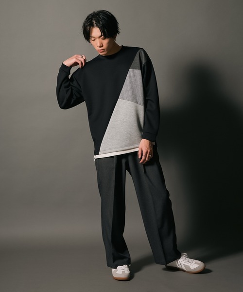 Blue Standard (ブルースタンダード)の「【BLUE STANDARD/ブルースタンダード】フェイクレイヤード 切り替えデザイン ダンボールカットソー ロンT(Tシャツ/カットソー・メンズ・グリーン/ブラック/ブラック系その他/グレー・MEDIUM/LARGE/X-LARGE)」の19枚目の写真
