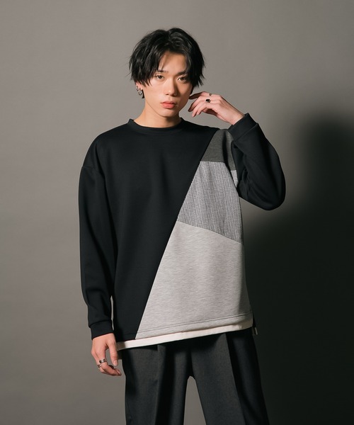 Blue Standard (ブルースタンダード)の「【BLUE STANDARD/ブルースタンダード】フェイクレイヤード 切り替えデザイン ダンボールカットソー ロンT(Tシャツ/カットソー・メンズ・グリーン/ブラック/ブラック系その他/グレー・MEDIUM/LARGE/X-LARGE)」の21枚目の写真