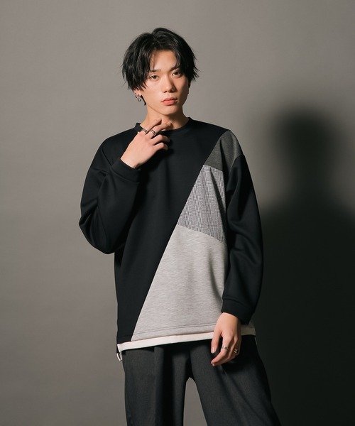 Blue Standard (ブルースタンダード)の「【BLUE STANDARD/ブルースタンダード】フェイクレイヤード 切り替えデザイン ダンボールカットソー ロンT(Tシャツ/カットソー・メンズ・グリーン/ブラック/ブラック系その他/グレー・MEDIUM/LARGE/X-LARGE)」の22枚目の写真