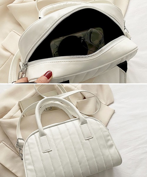 florist（フローリスト）の「【2WAY/3WAY】ストライプ柄キルティングレザーショルダーバッグ/ハンドバッグ（ボストンバッグ・レディース・ホワイト/レッド/ゴールド/グリーン/ブラック・FREE）」の18枚目の写真