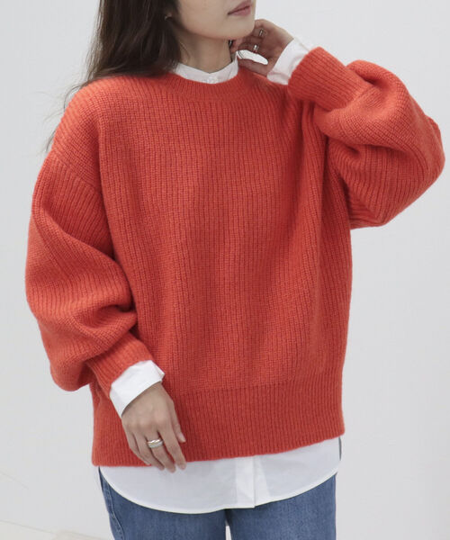 fredy emue（フレディエミュ）の「袖ボリューム片畦ニット（ニット/セーター・レディース・ラベンダー/ベージュ/オレンジ/アイボリー・38）」の18枚目の写真