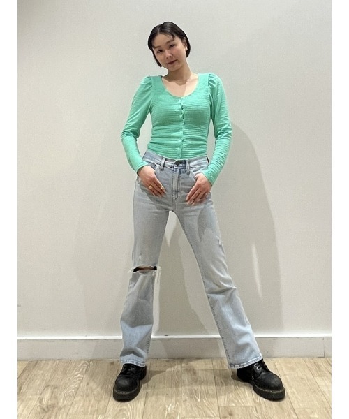 セール】スモッキングギャザー フロントボタン トップス（T