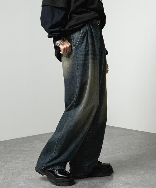 ★男前 ワイルド デニム MIX ダメージ レオパード リメイク スカート★ ☆男前 超ワイルド 色落ち デニム MIX ダメージ リメイク ロング