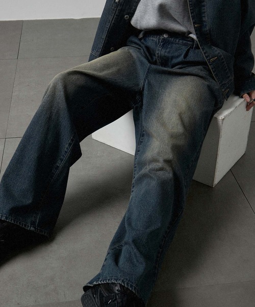 Alfred Alex（アルフレッドアレックス）の「【Alfred Alex】Vintage Wide Tapered Denim/ヴィンテージメイク ワイドデニムパンツ（デニムパンツ・メンズ・ブラック/ブルー/グレー/ライトグレー/グレー系/インディゴブルー/ダークネイビー/ブラウン/ネイビー/グレー系1/グレー系2/ホワイト系2/ブラック系1/ブルー系1/ブルー系2/ブラック系2/ブルー系3/ブラック系3/ブラック系4/ライトインディゴブルー・S/M/L/XS）」の21枚目の写真