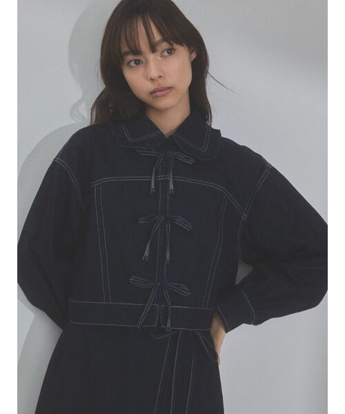 merry jenny(メリージェニー)の「デニムリボンジャケット(デニムジャケット・レディース・ブラック/インディゴブルー・FREE)」の5枚目の写真