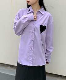 【LVEU.】ハート刺繍デザインシャツ / トップス シャツ ブラウス オーバー 長袖 羽織 ハート 刺繍 レギュラー ホワイト ブルー パープル ZOZOTOWN限定