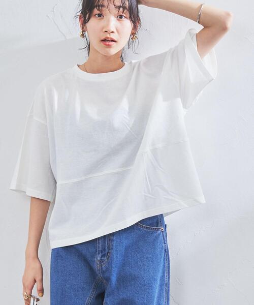 coen(コーエン)の「梨地リラックスワイドTシャツ(Tシャツ/カットソー・レディース・ブラック/ネイビー/ライトブルー/オフホワイト・M/L)」の1枚目の写真