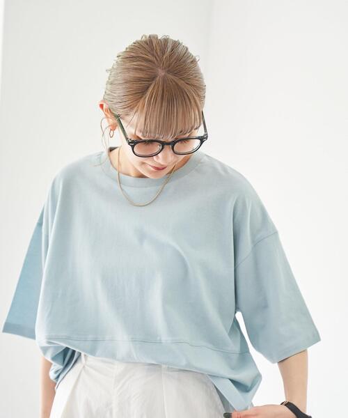 coen(コーエン)の「梨地リラックスワイドTシャツ(Tシャツ/カットソー・レディース・ブラック/ネイビー/ライトブルー/オフホワイト・M/L)」の6枚目の写真