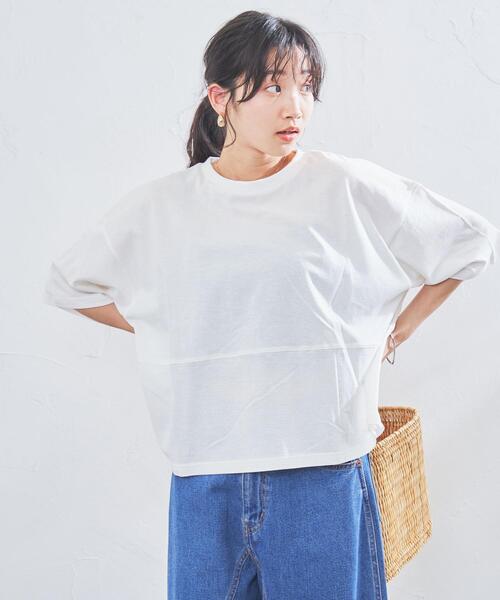 coen(コーエン)の「梨地リラックスワイドTシャツ(Tシャツ/カットソー・レディース・ブラック/ネイビー/ライトブルー/オフホワイト・M/L)」の8枚目の写真