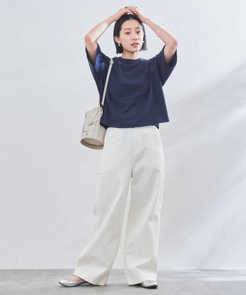 coen(コーエン)の「梨地リラックスワイドTシャツ(Tシャツ/カットソー・レディース・ブラック/ネイビー/ライトブルー/オフホワイト・M/L)」の16枚目の写真