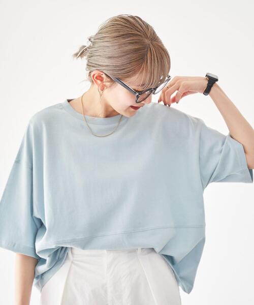 coen(コーエン)の「梨地リラックスワイドTシャツ(Tシャツ/カットソー・レディース・ブラック/ネイビー/ライトブルー/オフホワイト・M/L)」の17枚目の写真