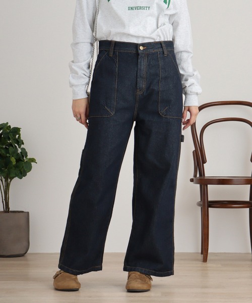 atONE(アットワン)の「atONE ボーイッシュペインターパンツ(デニムパンツ・レディース・ネイビー/ブルー/ワンウォッシュ・L/LL/3L/4L/M)」の3枚目の写真
