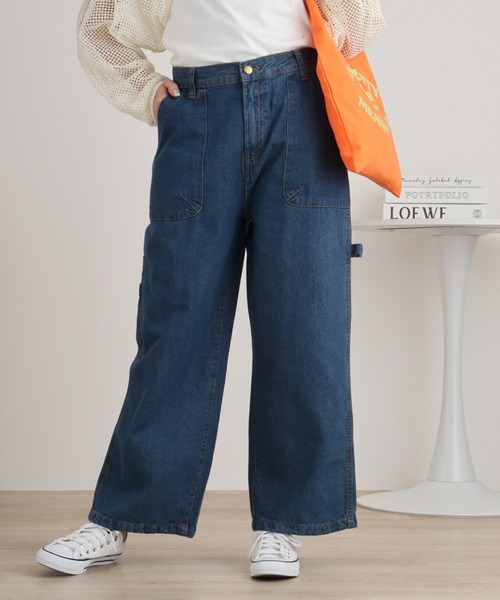 atONE(アットワン)の「atONE ボーイッシュペインターパンツ(デニムパンツ・レディース・ネイビー/ブルー/ワンウォッシュ・L/LL/3L/4L/M)」の1枚目の写真