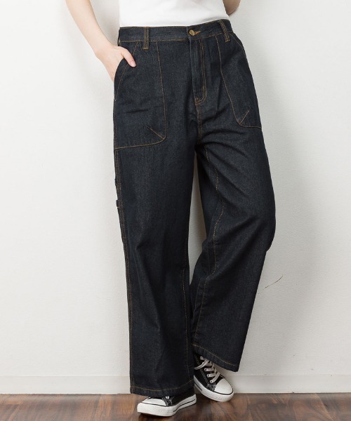 atONE(アットワン)の「atONE ボーイッシュペインターパンツ(デニムパンツ・レディース・ネイビー/ブルー/ワンウォッシュ・L/LL/3L/4L/M)」の17枚目の写真