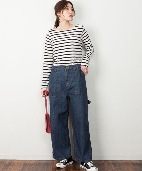 atONE(アットワン)の「atONE ボーイッシュペインターパンツ(デニムパンツ・レディース・ネイビー/ブルー/ワンウォッシュ・L/LL/3L/4L/M)」の6枚目の写真