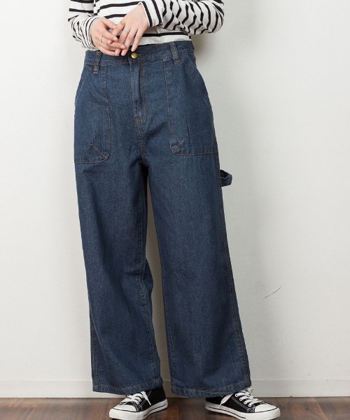 atONE(アットワン)の「atONE ボーイッシュペインターパンツ(デニムパンツ・レディース・ネイビー/ブルー/ワンウォッシュ・L/LL/3L/4L/M)」の4枚目の写真