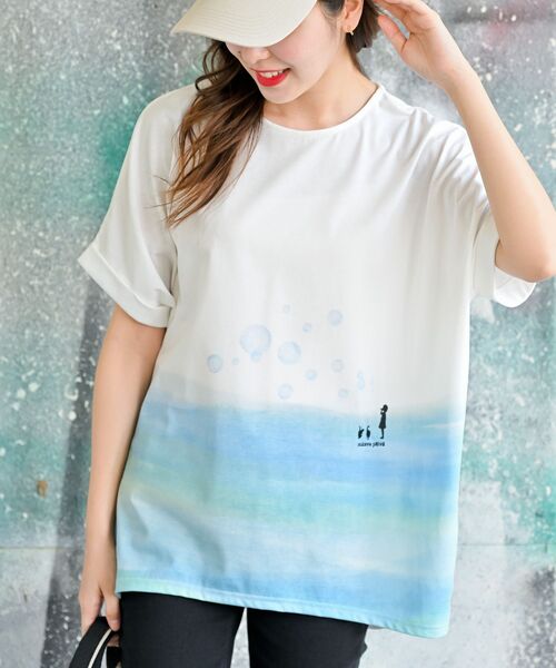 rps（アールピーエス）の「しゃぼん玉ワイドＴシャツ（Tシャツ/カットソー・レディース・イエロー/ブルー/グリーン・フリー）」の2枚目の写真