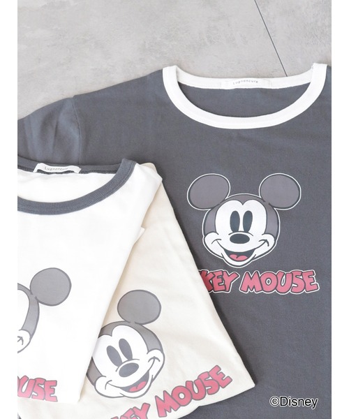 Lugnoncure（ルノンキュール）の「【Disney】ミッキー/リンガーTシャツ（Tシャツ/カットソー・レディース・オフホワイト/ベージュ/チャコール・ﾌﾘ-）」の3枚目の写真