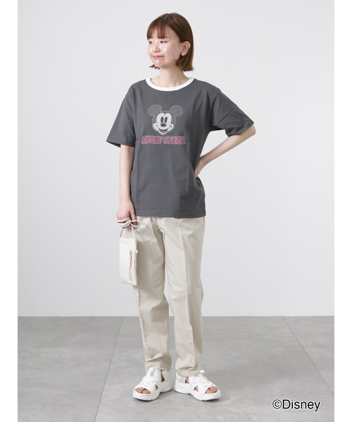 Lugnoncure（ルノンキュール）の「【Disney】ミッキー/リンガーTシャツ（Tシャツ/カットソー・レディース・オフホワイト/ベージュ/チャコール・ﾌﾘ-）」の6枚目の写真