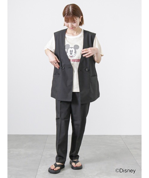 Lugnoncure（ルノンキュール）の「【Disney】ミッキー/リンガーTシャツ（Tシャツ/カットソー・レディース・オフホワイト/ベージュ/チャコール・ﾌﾘ-）」の7枚目の写真