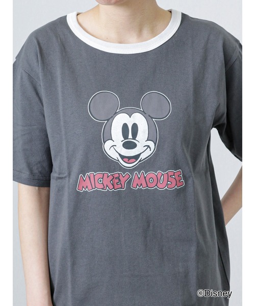 Lugnoncure（ルノンキュール）の「【Disney】ミッキー/リンガーTシャツ（Tシャツ/カットソー・レディース・オフホワイト/ベージュ/チャコール・ﾌﾘ-）」の11枚目の写真