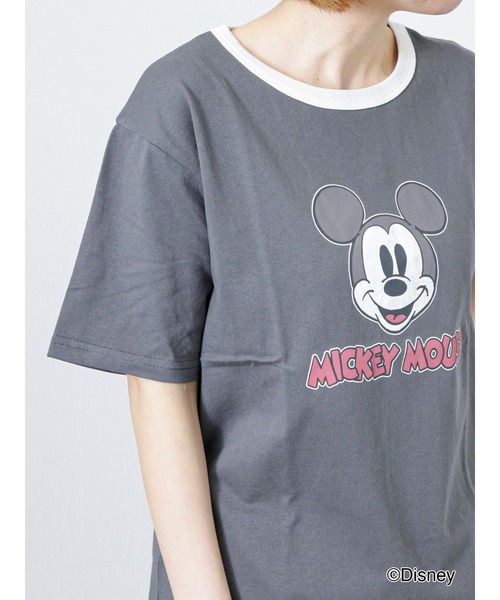 Lugnoncure（ルノンキュール）の「【Disney】ミッキー/リンガーTシャツ（Tシャツ/カットソー・レディース・オフホワイト/ベージュ/チャコール・ﾌﾘ-）」の4枚目の写真