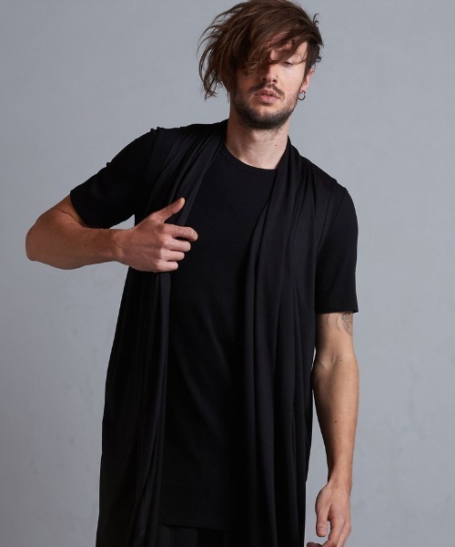 NO ID.（ノーアイディ）の「【NO ID.】Sleeveless Drape Gown / ノースリーブ ドレープ ガウン（カーディガン/ボレロ・メンズ・グレー/その他23/ブラック・ONE SIZE）」の6枚目の写真