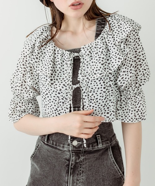 OLIVE des OLIVE（オリーブデオリーブ）の「リボンリボンブラウス　1031040400（シャツ/ブラウス・レディース・アイボリー/オフホワイト/レオパード・FREE）」の3枚目の写真