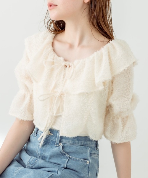 OLIVE des OLIVE（オリーブデオリーブ）の「リボンリボンブラウス　1031040400（シャツ/ブラウス・レディース・アイボリー/オフホワイト/レオパード・FREE）」の2枚目の写真