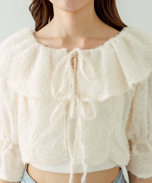 OLIVE des OLIVE（オリーブデオリーブ）の「リボンリボンブラウス　1031040400（シャツ/ブラウス・レディース・アイボリー/オフホワイト/レオパード・FREE）」の5枚目の写真