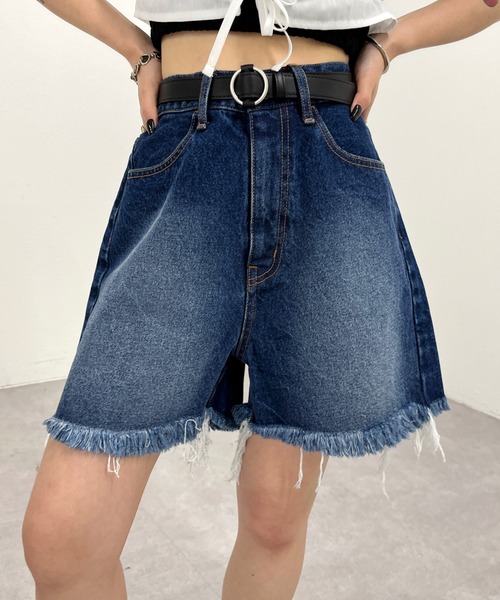 WHO'S WHO gallery(フーズフーギャラリー)の「ブラストデニムショートパンツ(デニムパンツ・レディース・ブラック/サックスブルー/ブルー・FREE)」の3枚目の写真