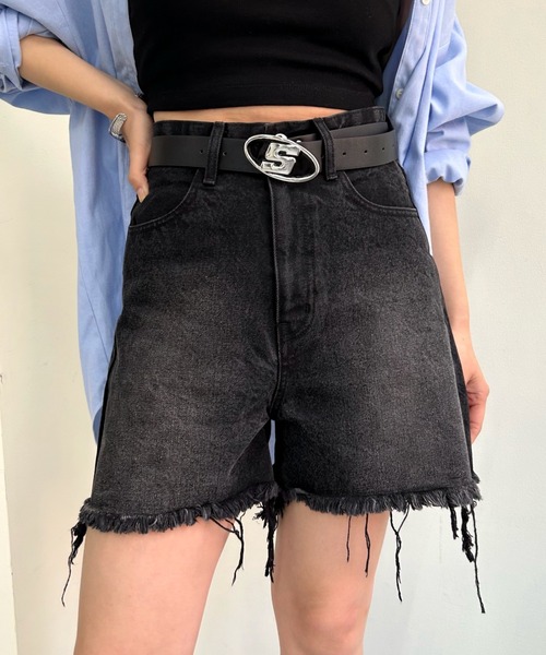 WHO'S WHO gallery(フーズフーギャラリー)の「ブラストデニムショートパンツ(デニムパンツ・レディース・ブラック/サックスブルー/ブルー・FREE)」の1枚目の写真