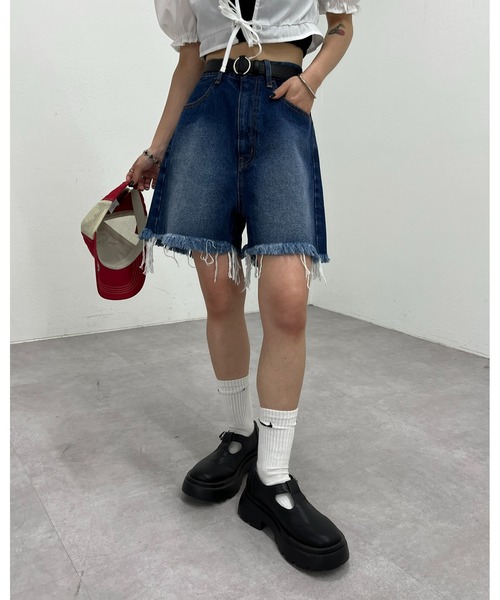 WHO'S WHO gallery(フーズフーギャラリー)の「ブラストデニムショートパンツ(デニムパンツ・レディース・ブラック/サックスブルー/ブルー・FREE)」の12枚目の写真