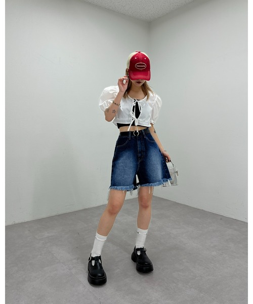 WHO'S WHO gallery(フーズフーギャラリー)の「ブラストデニムショートパンツ(デニムパンツ・レディース・ブラック/サックスブルー/ブルー・FREE)」の13枚目の写真