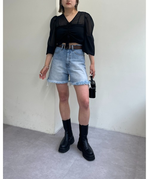 WHO'S WHO gallery(フーズフーギャラリー)の「ブラストデニムショートパンツ(デニムパンツ・レディース・ブラック/サックスブルー/ブルー・FREE)」の10枚目の写真