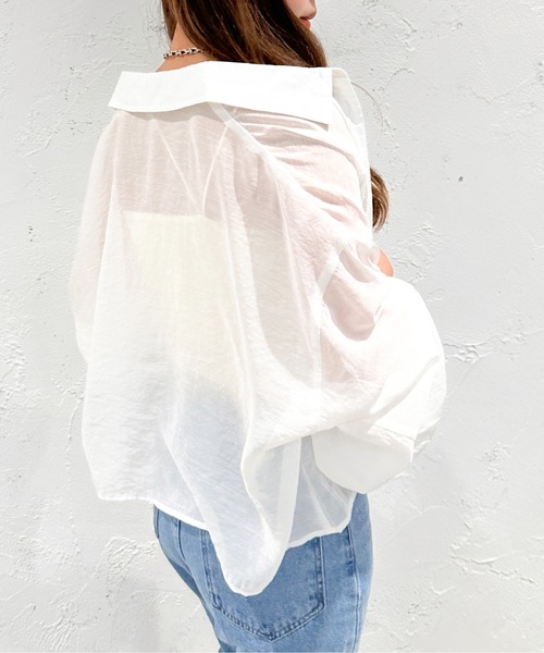 apres jour mignon（アプレジュールミニョン）の「クロップドシアーシャツ【ZOZOTOWN限定アイテム】（シャツ/ブラウス・レディース・グレー/オフホワイト/ピンク/ブルー/グリーン・X-LARGE/フリー）」の15枚目の写真