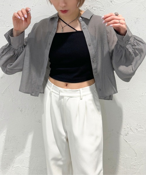 apres jour mignon（アプレジュールミニョン）の「クロップドシアーシャツ【ZOZOTOWN限定アイテム】（シャツ/ブラウス・レディース・グレー/オフホワイト/ピンク/ブルー/グリーン・X-LARGE/フリー）」の20枚目の写真